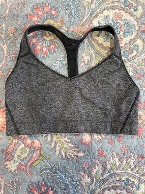Victoria's Secret Heather Gray Racerback Sports Bra with see thru mesh back t